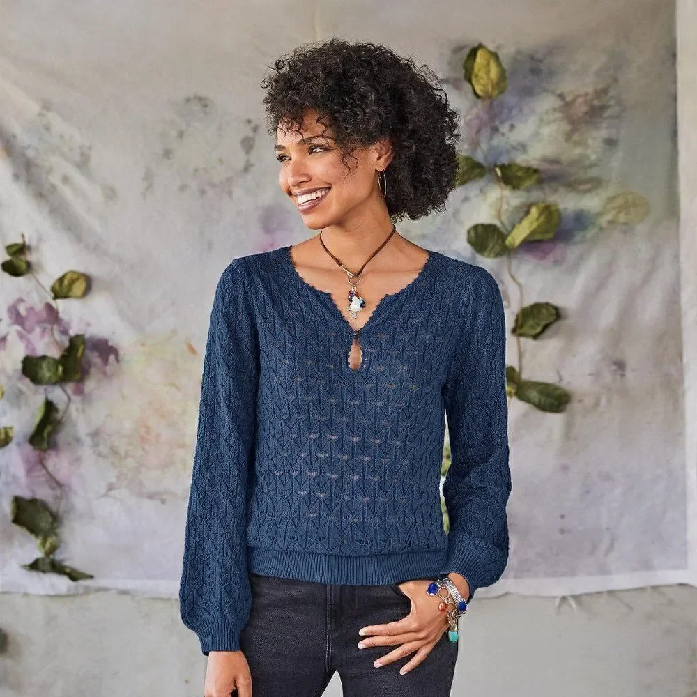 Sundance Leiela Open Knit V-neck sweater Modal Cotton XS